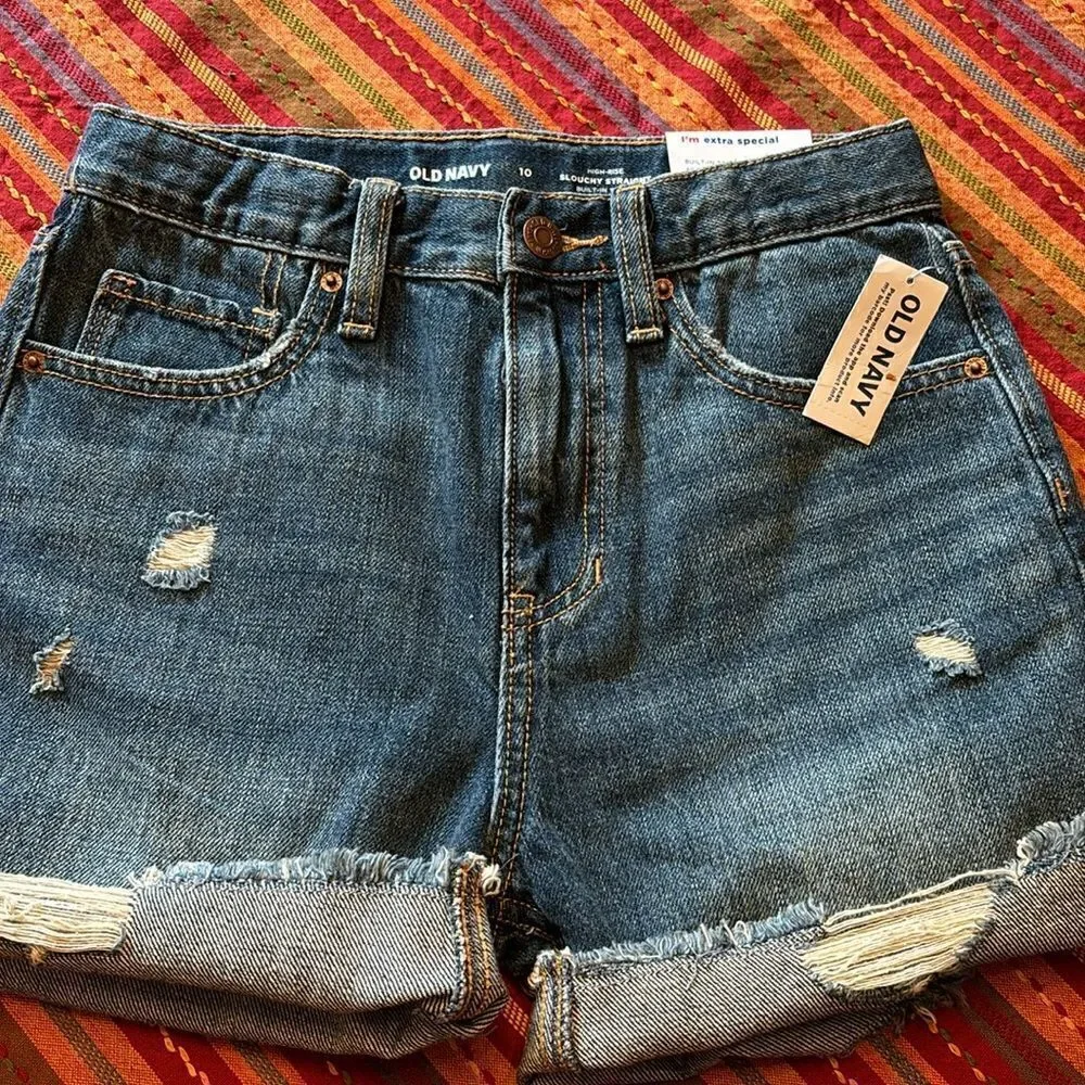 Old Navy Girls High-Rise Slouchy Straight Cut Off Distressed Denim Shorts NWT!!!
